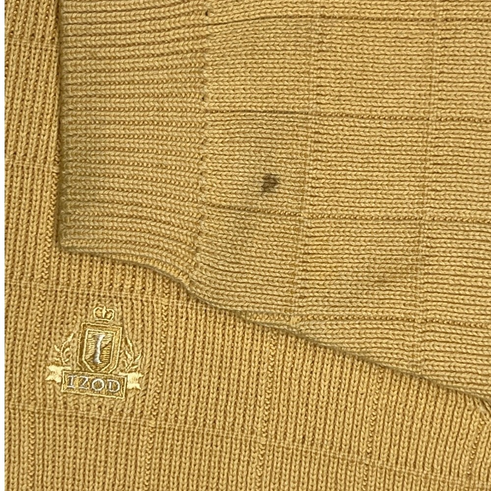 IZOD Mens Yellow Textured Grid Knit Cotton Crewneck Sweater Size M - Picture 4 of 9